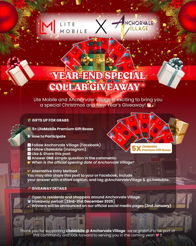 Festive image promoting the LiteMobile and Anchorvale Village year-end giveaway