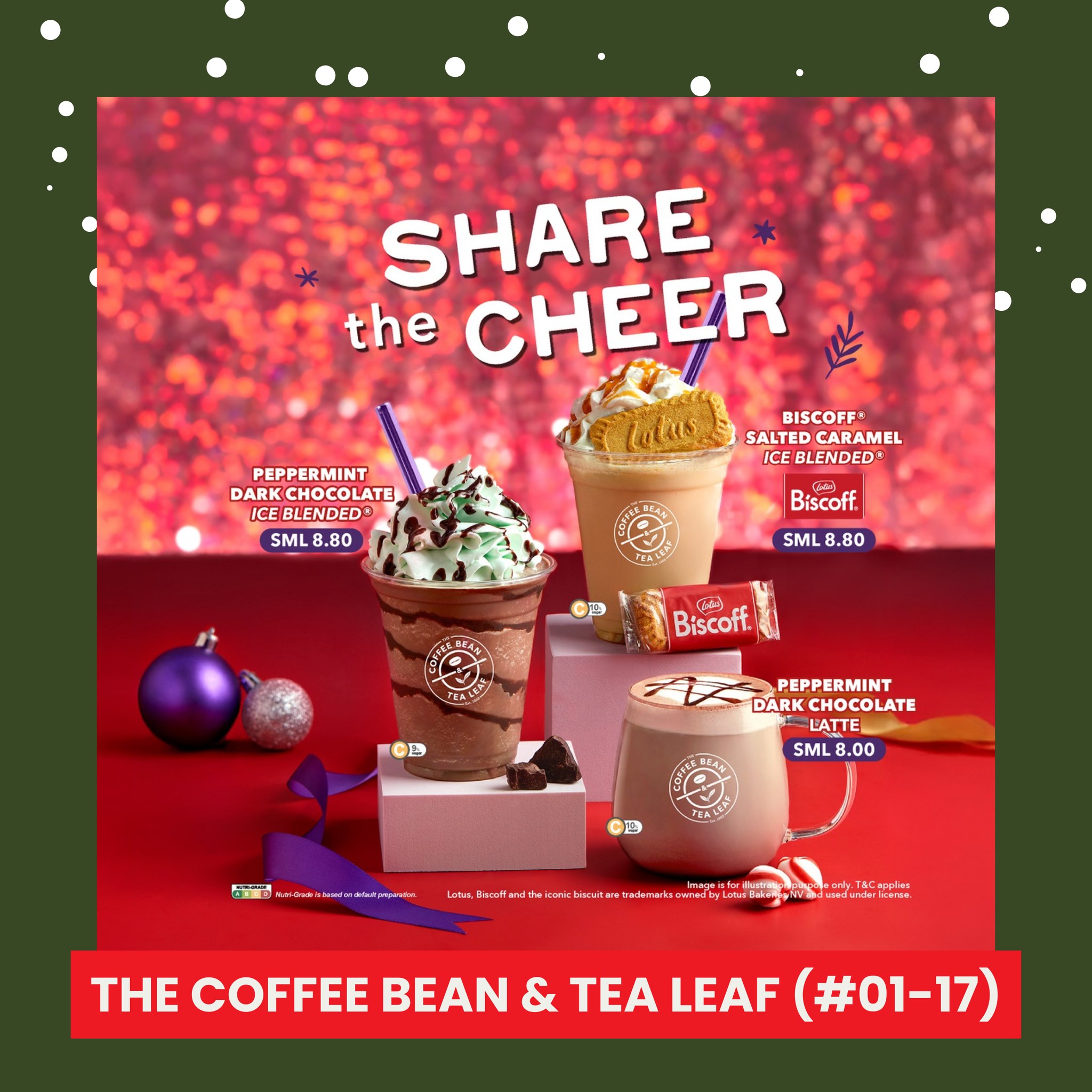 A vibrant display of Christmas-themed treats and drinks, inviting celebration.