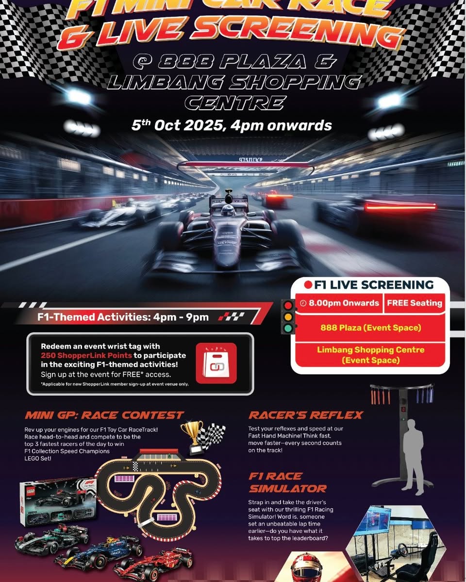Promotional image for the F1 Mini Car Race and Live Screening event.