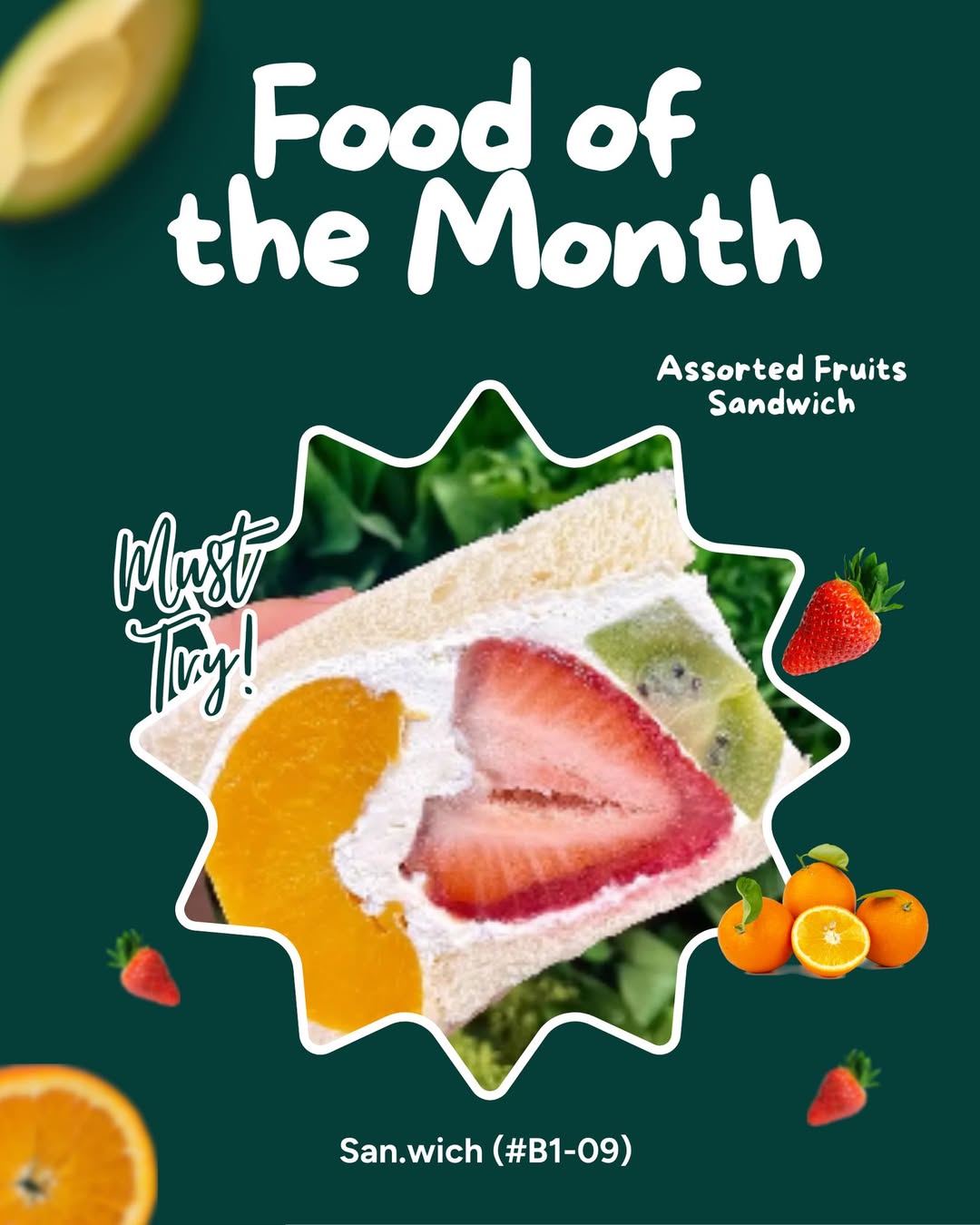 A vibrant and colorful assorted fruits sandwich featuring fresh fruit and fluffy bread.