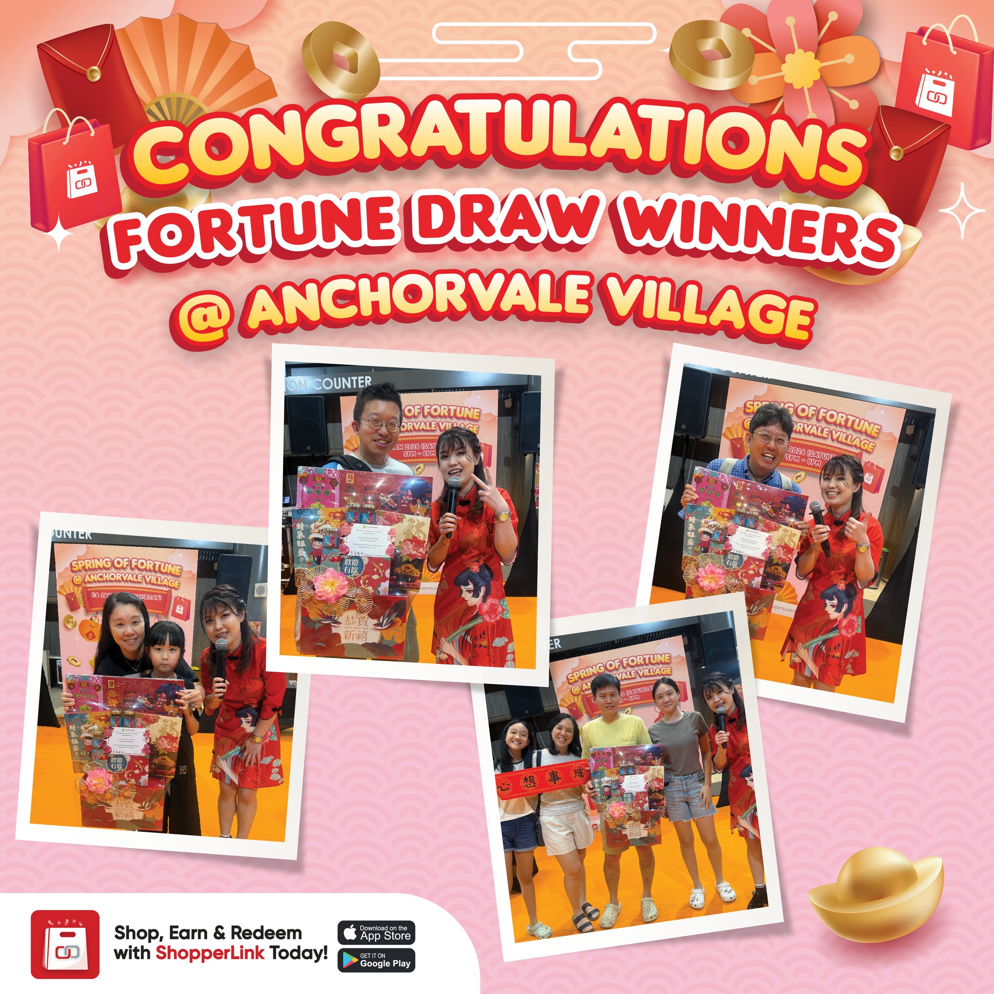 Excited shoppers receiving their festive hampers during the Fortune Draw event