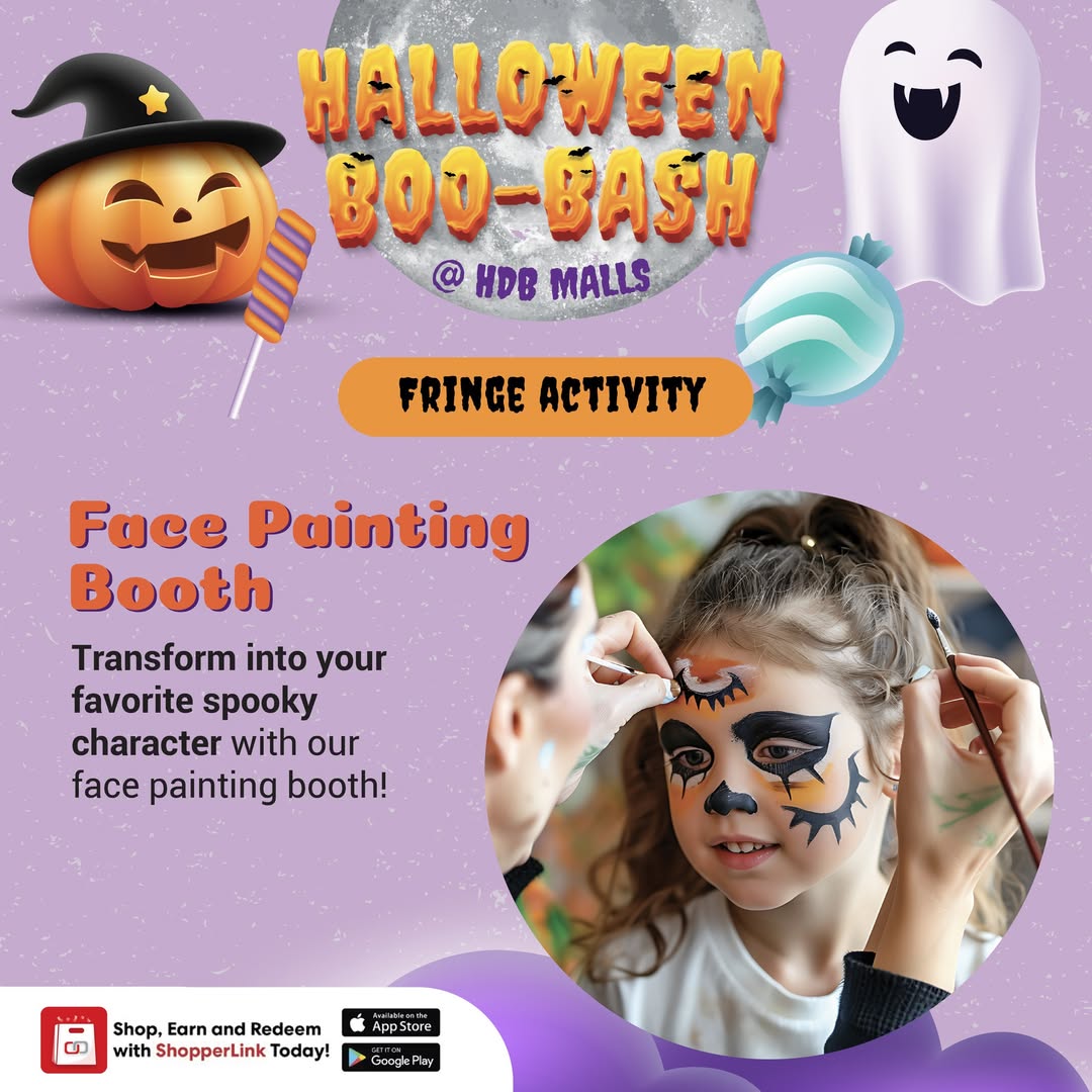 Children getting their faces painted for Halloween at an event.