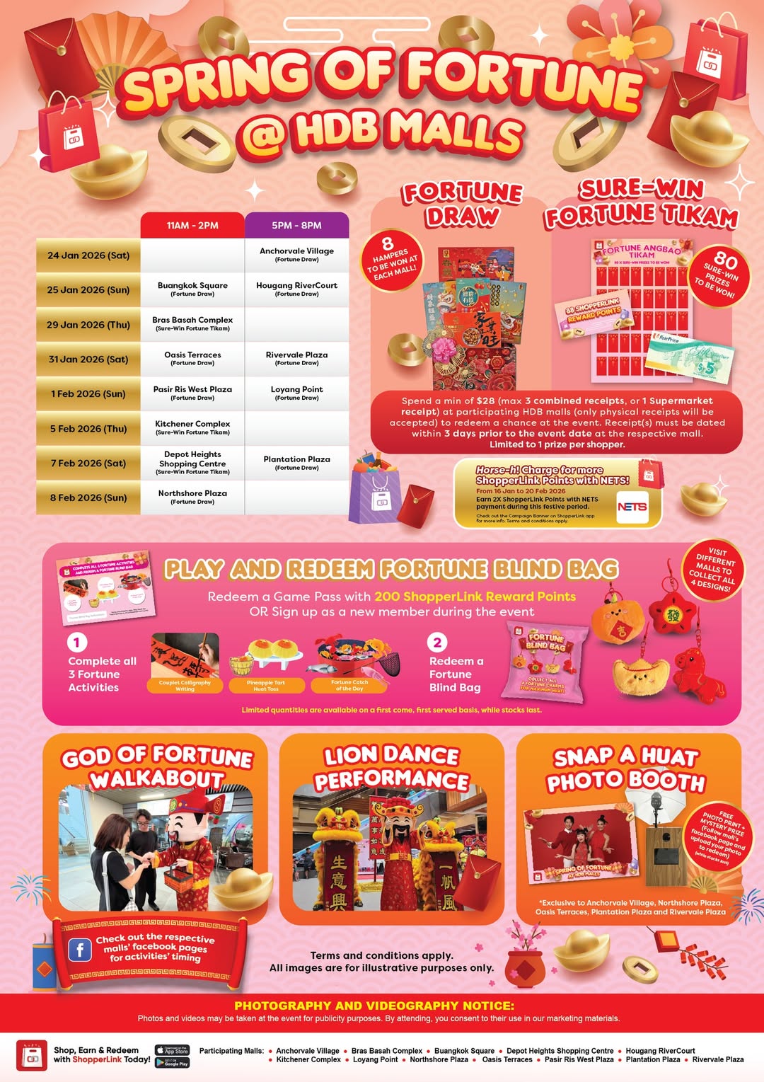 Festive Lunar New Year decorations and celebrations at HDB Malls