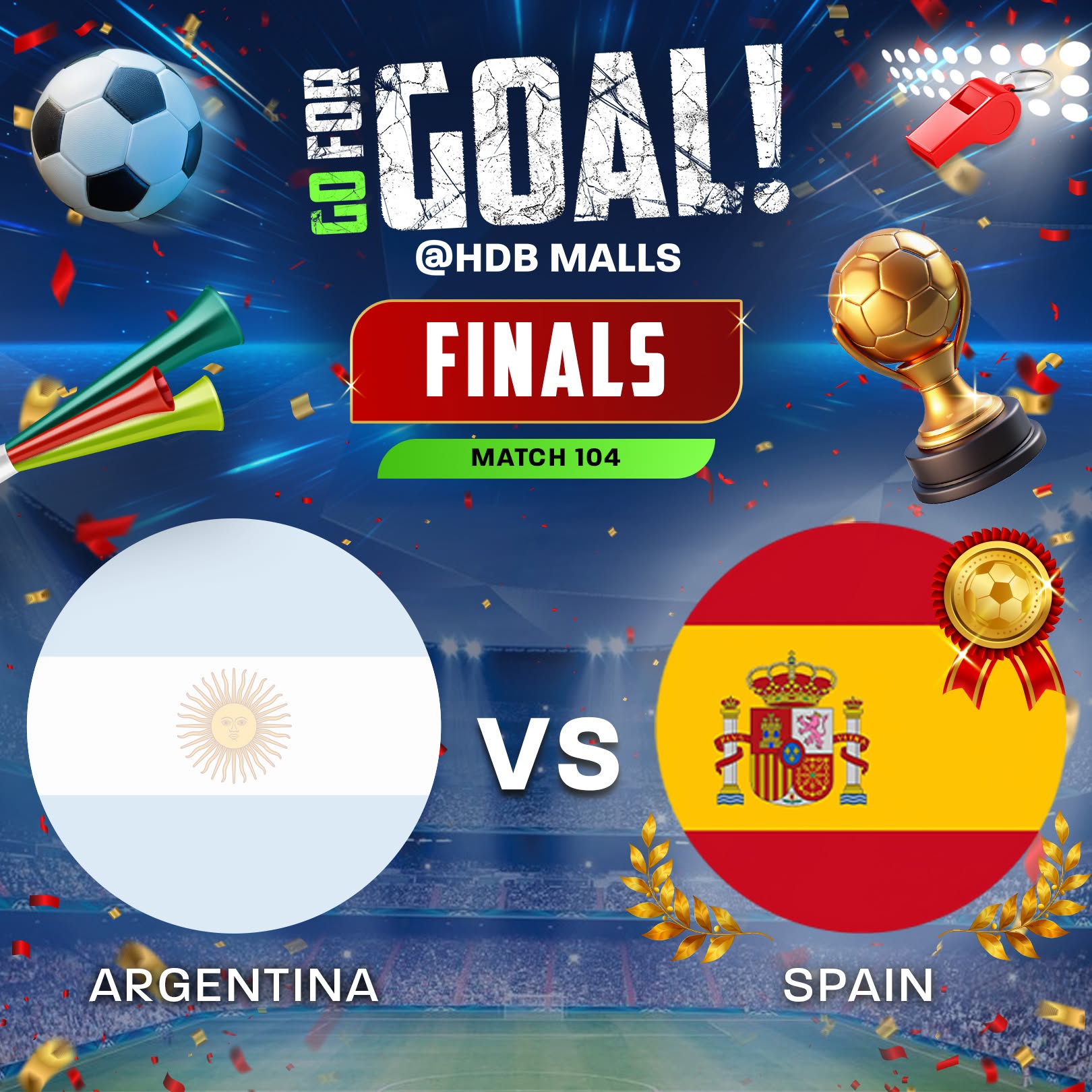 Go For Goal Match 104 Argentina vs Spain at HDB Malls